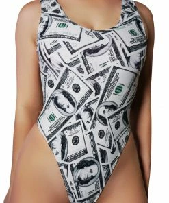 Cleo X Heel Bangers Money Print Thong Bodysuit